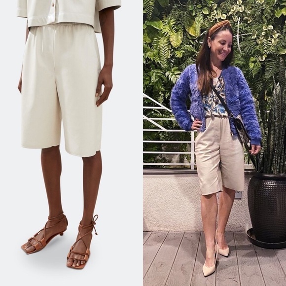 NANUSHKA Ivory Faux Leather High Rise Elastic Waist Knee Length Bermuda Short XS - Picture 4 of 16